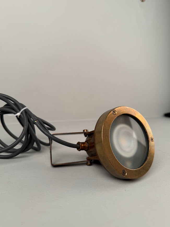 Thames Adjustable Outdoor Brass Spotlight 10.5cm IP64 -  Wear and Tear