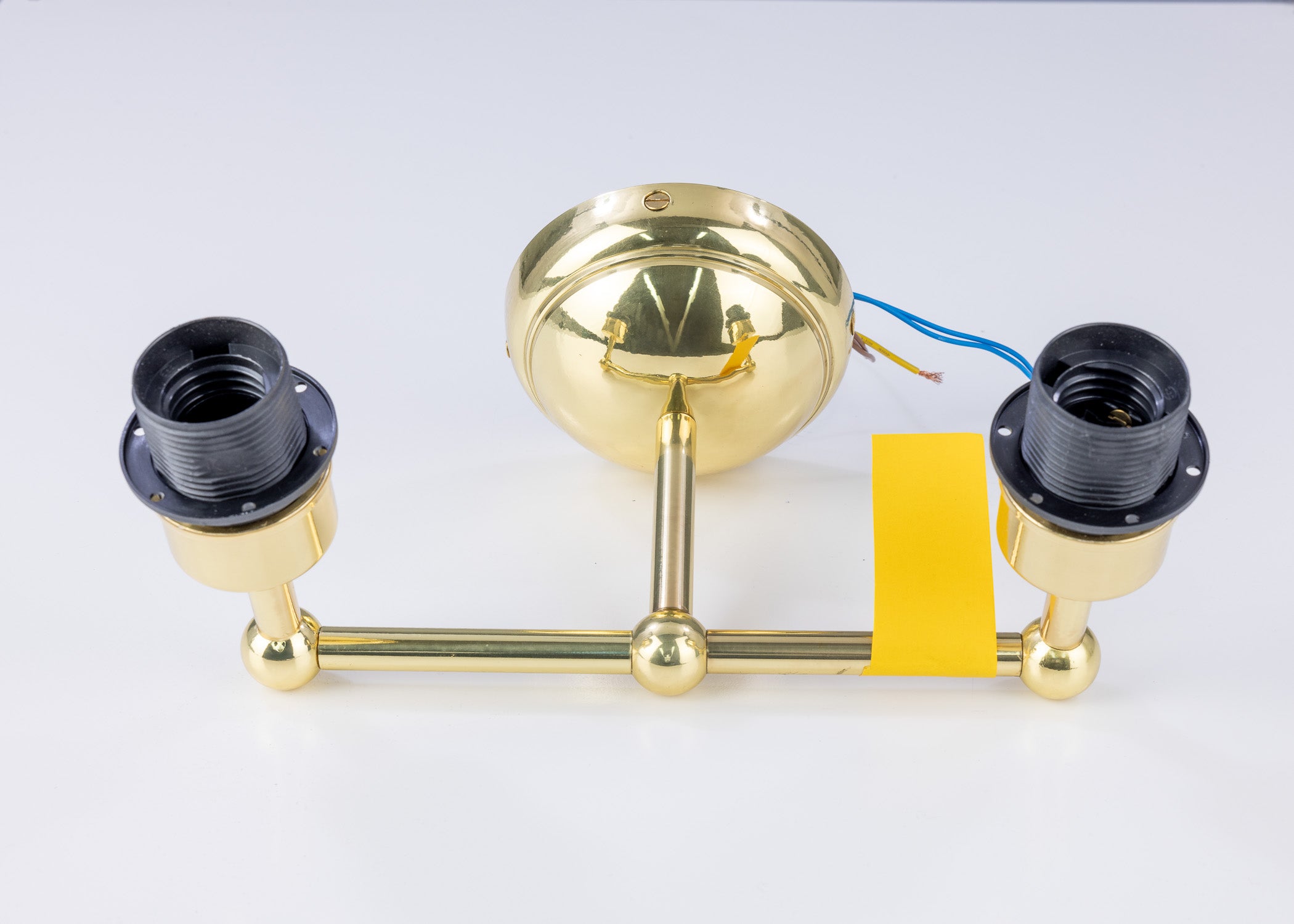 Busan Modern Brass Double Wall Light with Fabric Shades - Subtle Wear