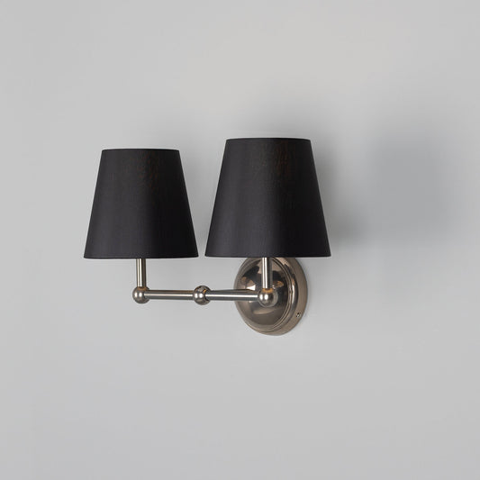 Busan Double Wall Light | Antique Silver | Black Shades