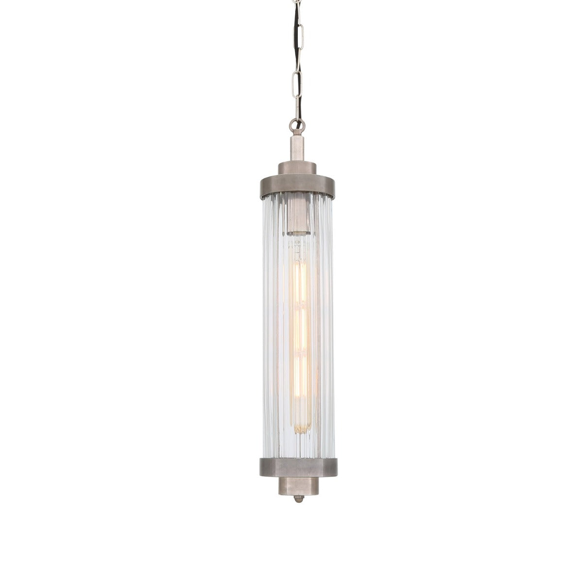 Louise Vintage Rippled Glass and Brass Bathroom Pendant IP44 - View 2