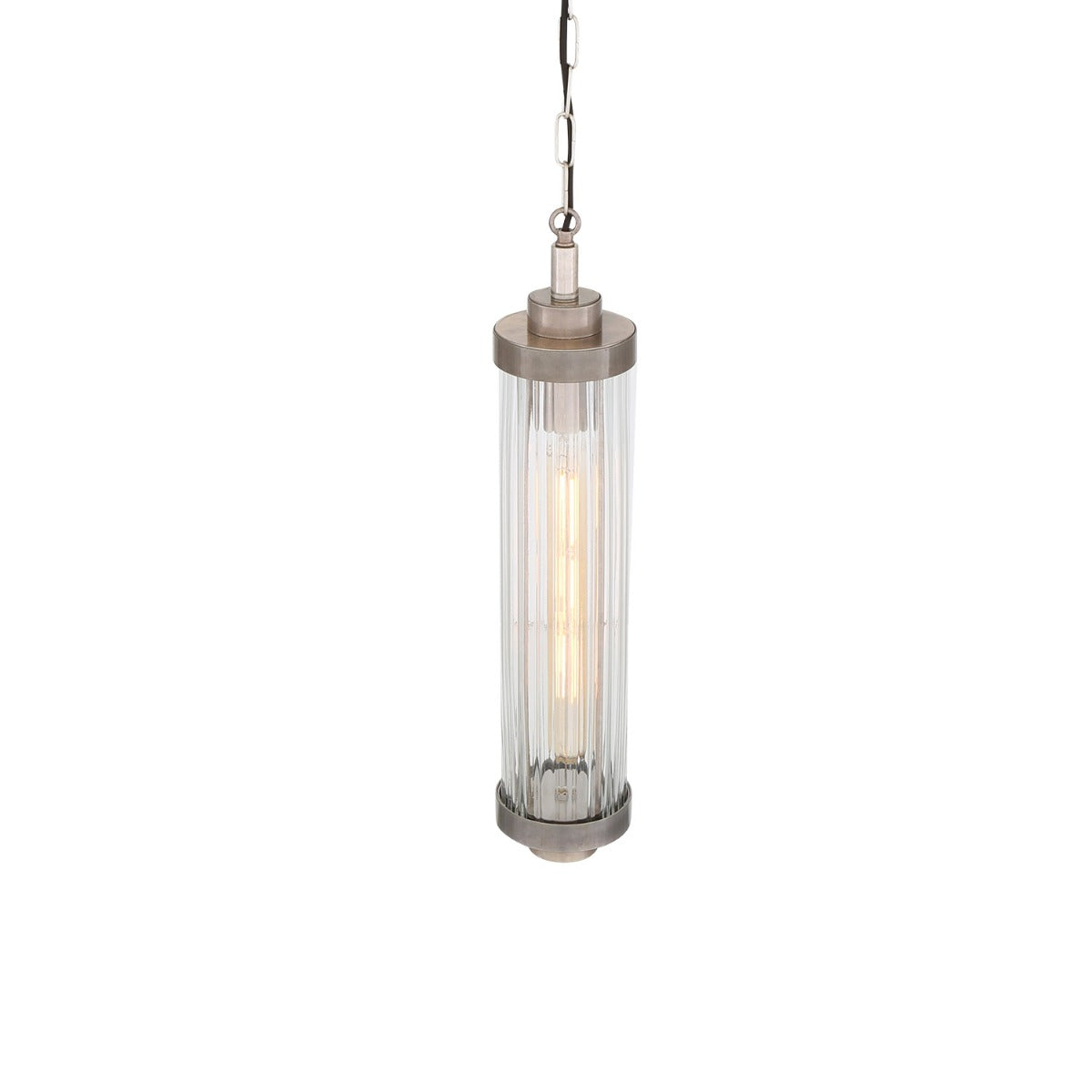 Louise Vintage Rippled Glass and Brass Bathroom Pendant IP44 - View 3