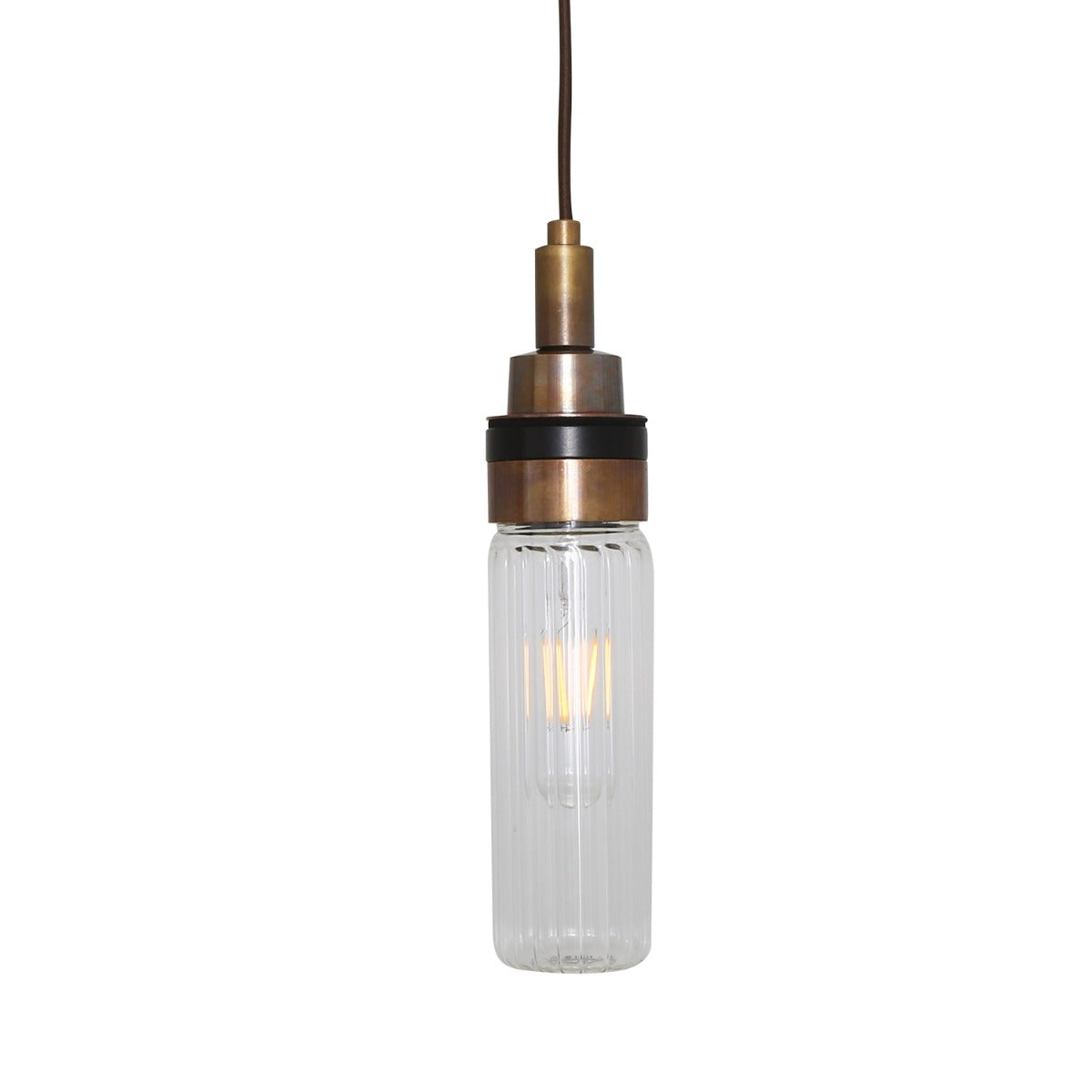 Delta Tube Glass and Brass Bathroom Pendant 27cm IP65 - Main View