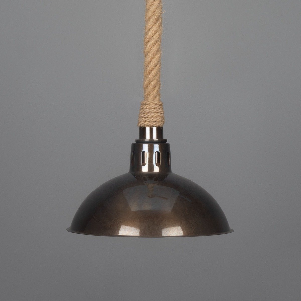 Tahiti Jute Rope Pendant Light with Vintage Brass Shade 30cm IP65 - View 2
