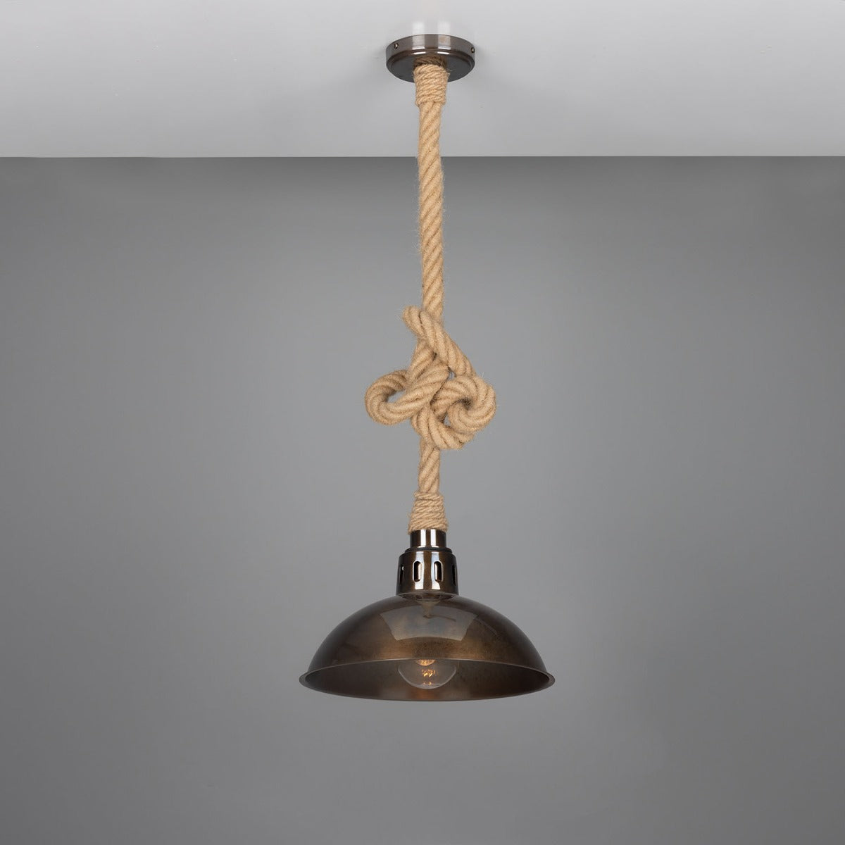 Tahiti Jute Rope Pendant Light with Vintage Brass Shade 30cm IP65 - View 3