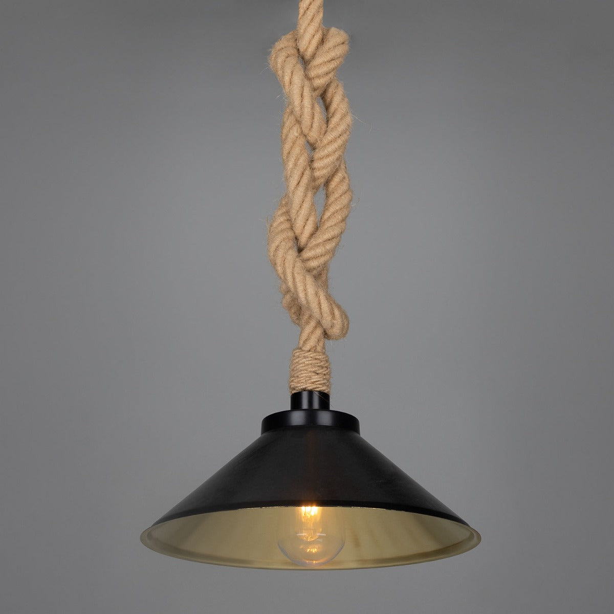 Naxos Jute Rope Pendant Light with Vintage Brass Shade 38cm IP65 - Main View