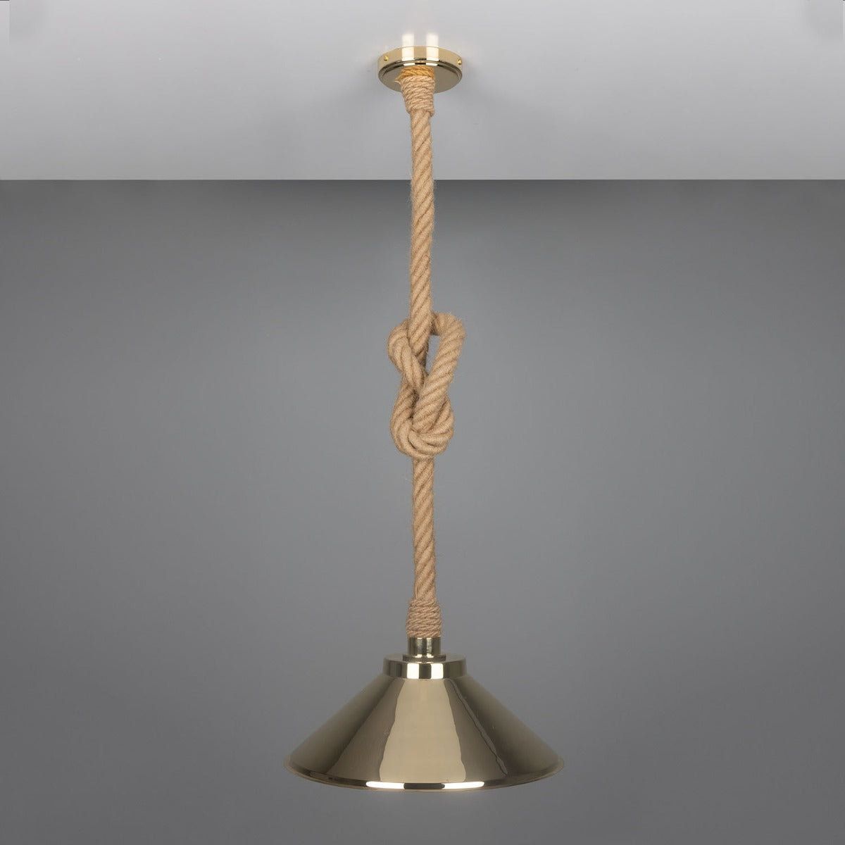 Naxos Jute Rope Pendant Light with Vintage Brass Shade 38cm IP65 - View 9
