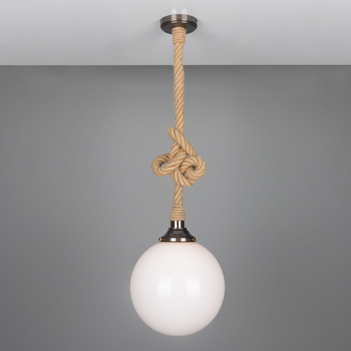 Azores Jute Rope Pendant Light with Opal Glass Globe 30cm IP44 - View 7