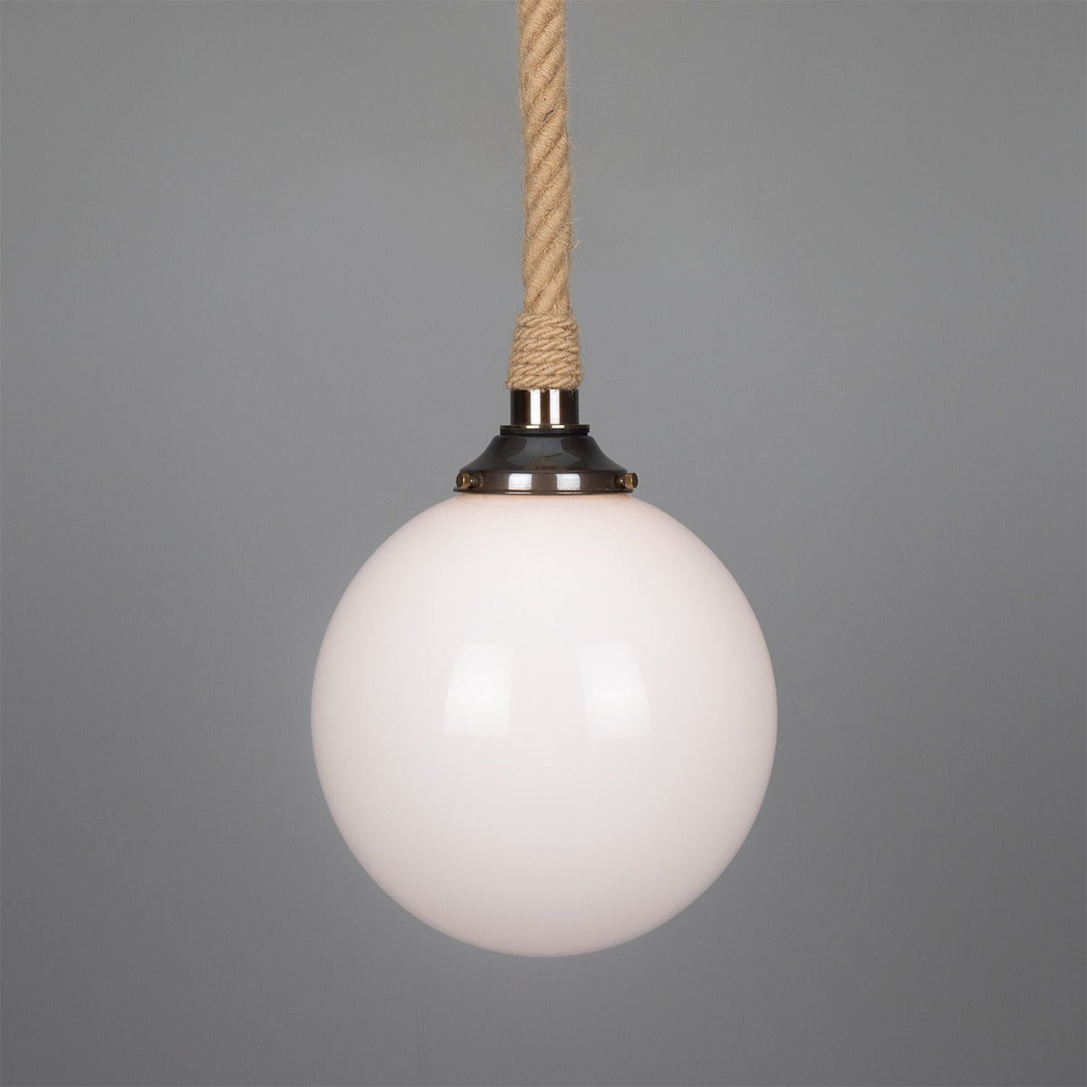 Azores Jute Rope Pendant Light with Opal Glass Globe 30cm IP44 - View 6