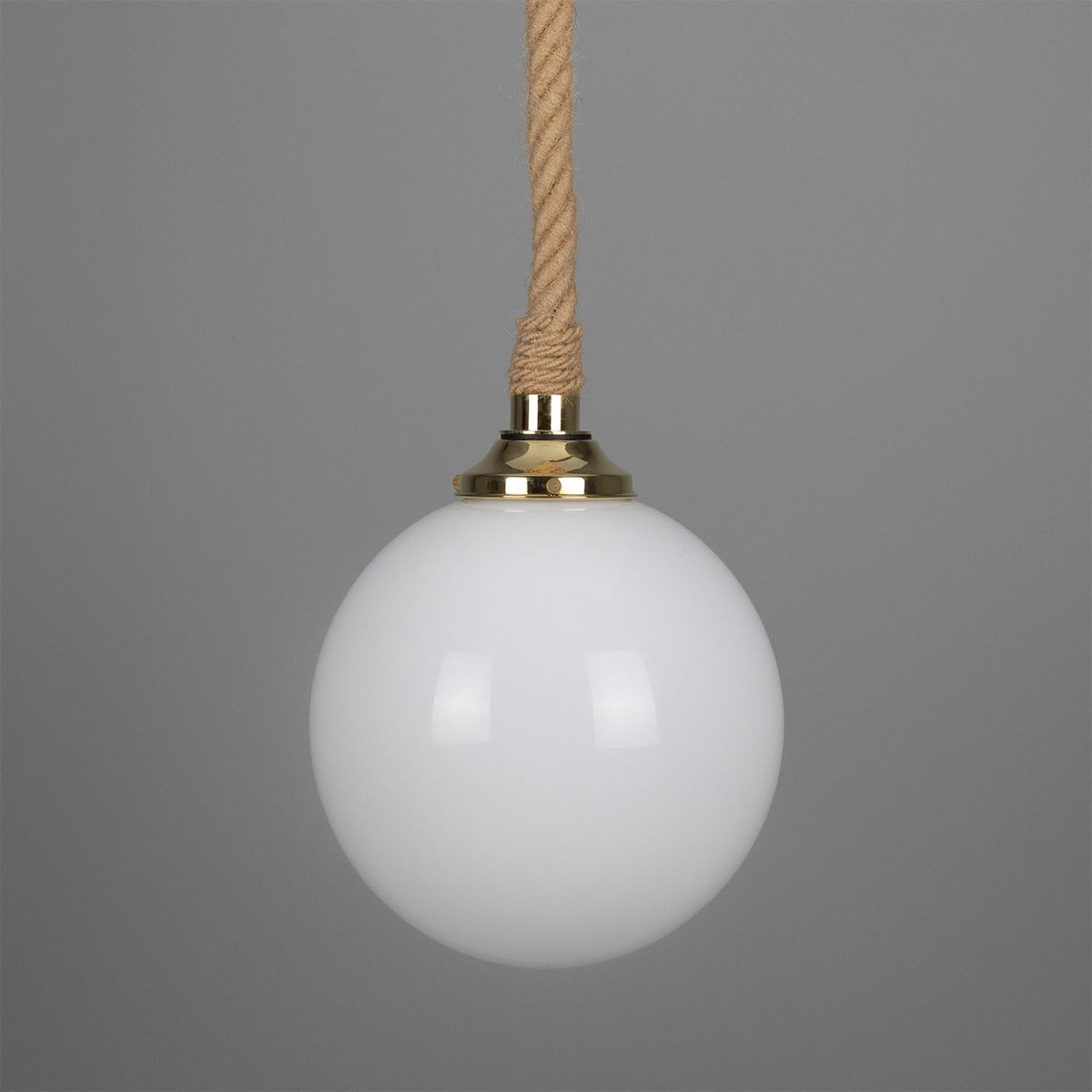 Azores Jute Rope Pendant Light with Opal Glass Globe 30cm IP44 - View 3