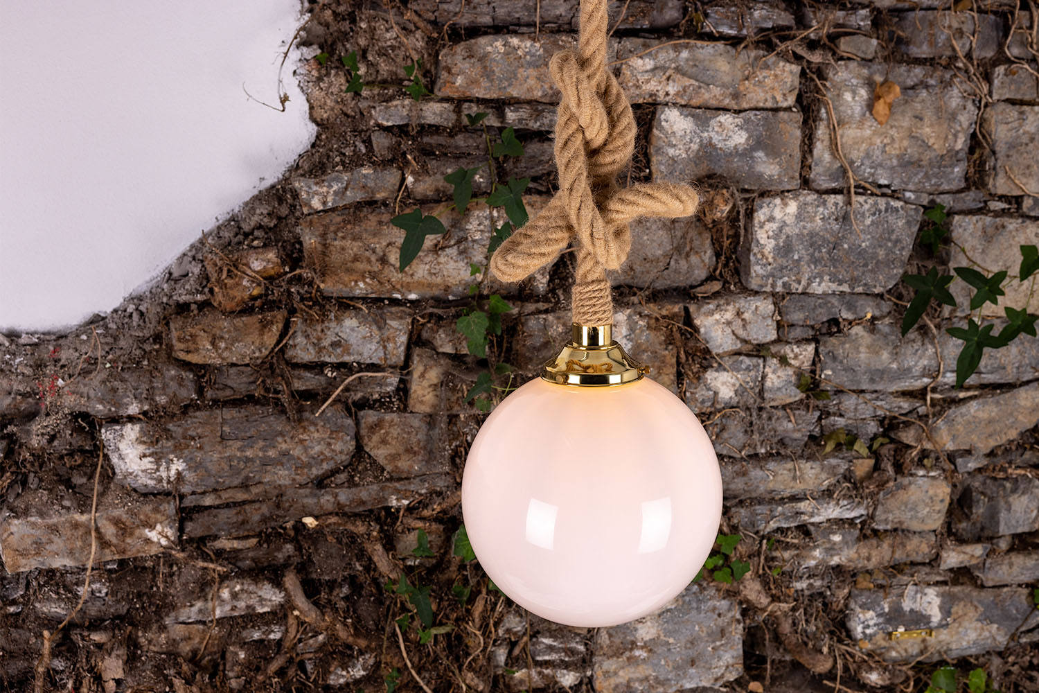 Azores Jute Rope Pendant Light with Opal Glass Globe 30cm IP44 - View 14