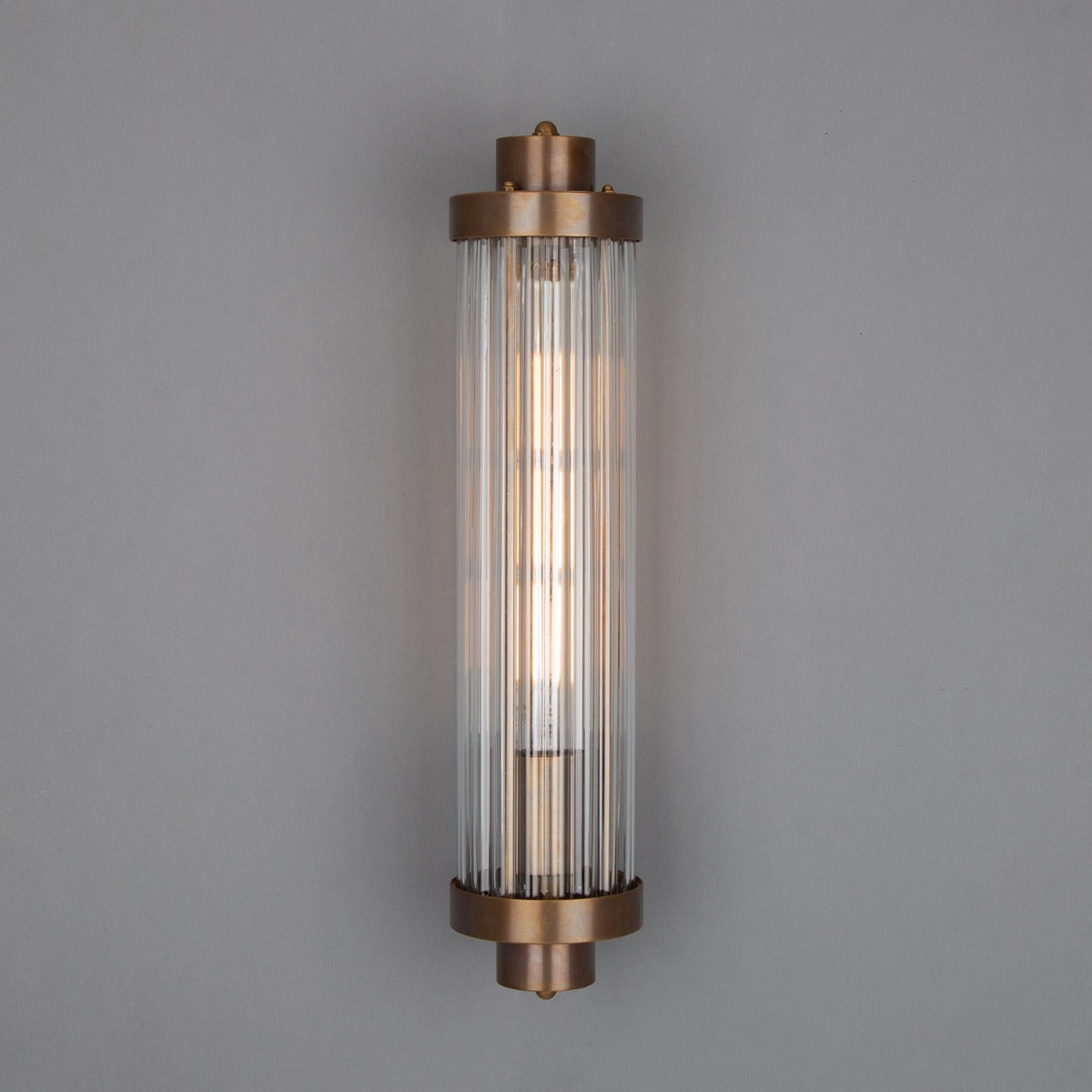 Louise Vintage Rippled Glass and Brass Bathroom Wall Light IP44 - View 2