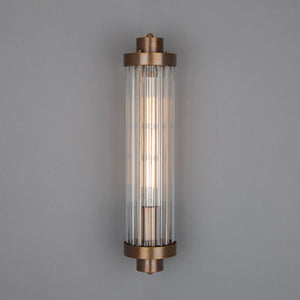 Louise Vintage Rippled Glass and Brass Bathroom Wall Light IP44 - View 2