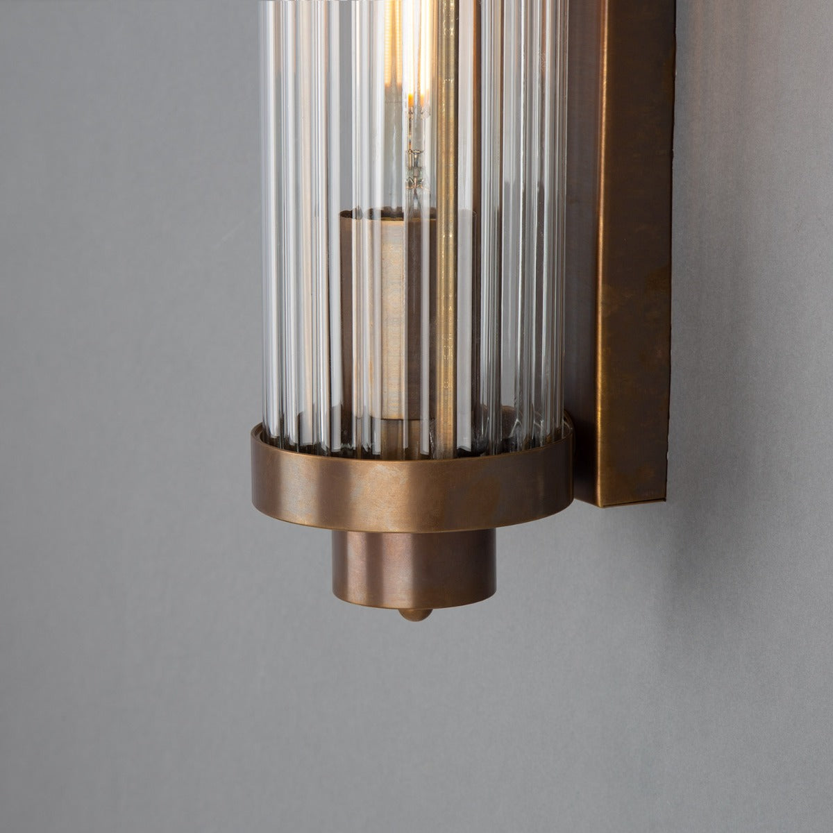 Louise Vintage Rippled Glass and Brass Bathroom Wall Light IP44 - View 4