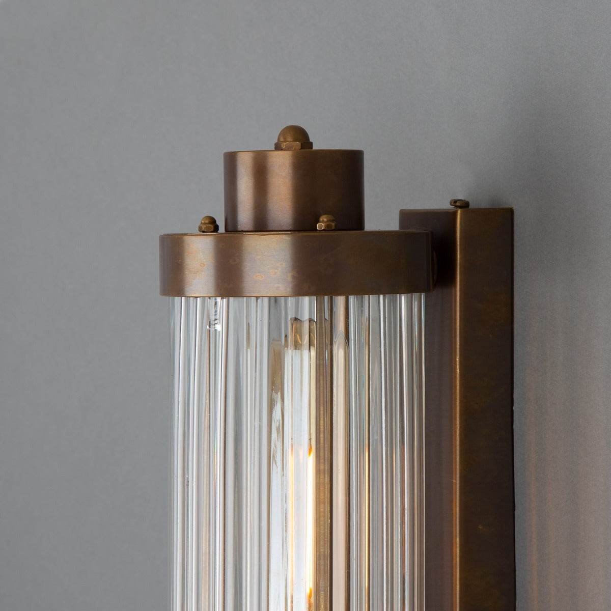 Louise Vintage Rippled Glass and Brass Bathroom Wall Light IP44 - View 3