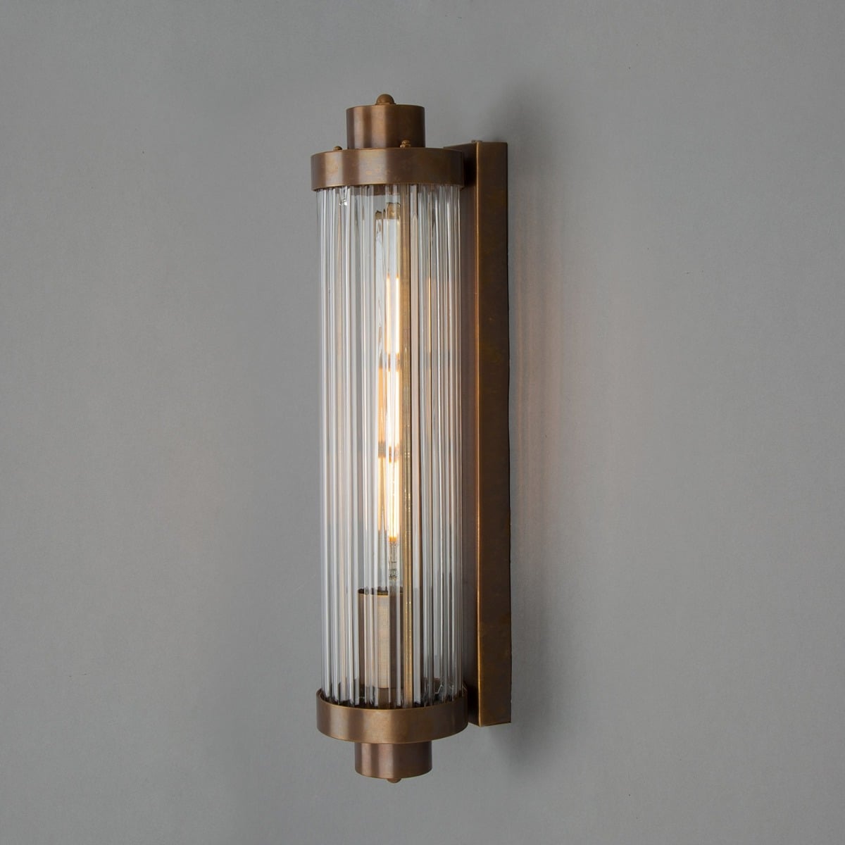 Louise Vintage Rippled Glass and Brass Bathroom Wall Light IP44 - View 1