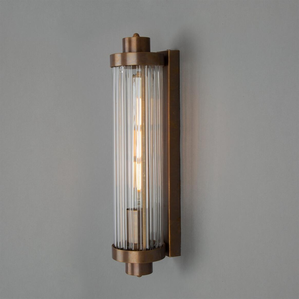 Louise Vintage Rippled Clear Glass and Brass Bathroom Wall Light 47cm IP44 - Subtle Wear