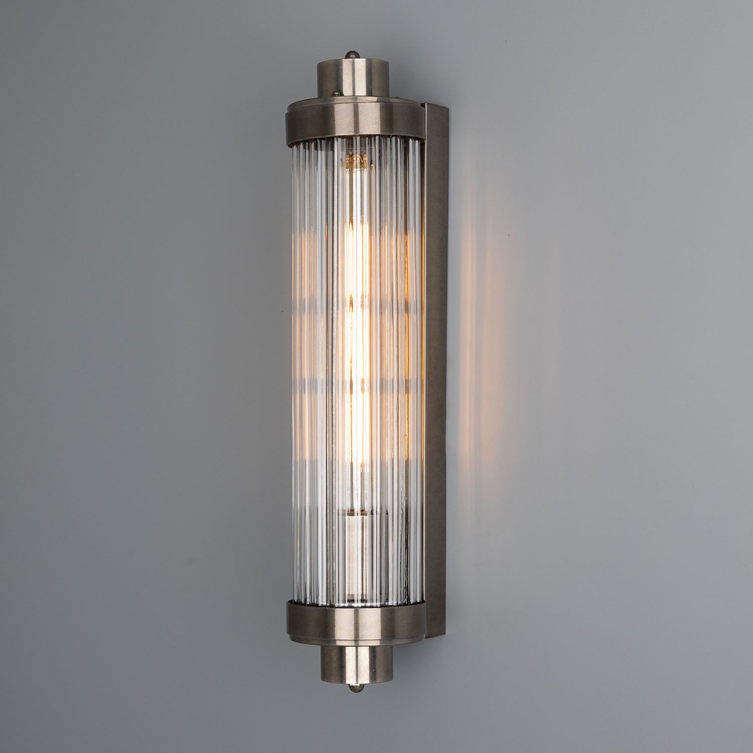 Louise Vintage Rippled Glass and Brass Bathroom Wall Light IP44 - View 5
