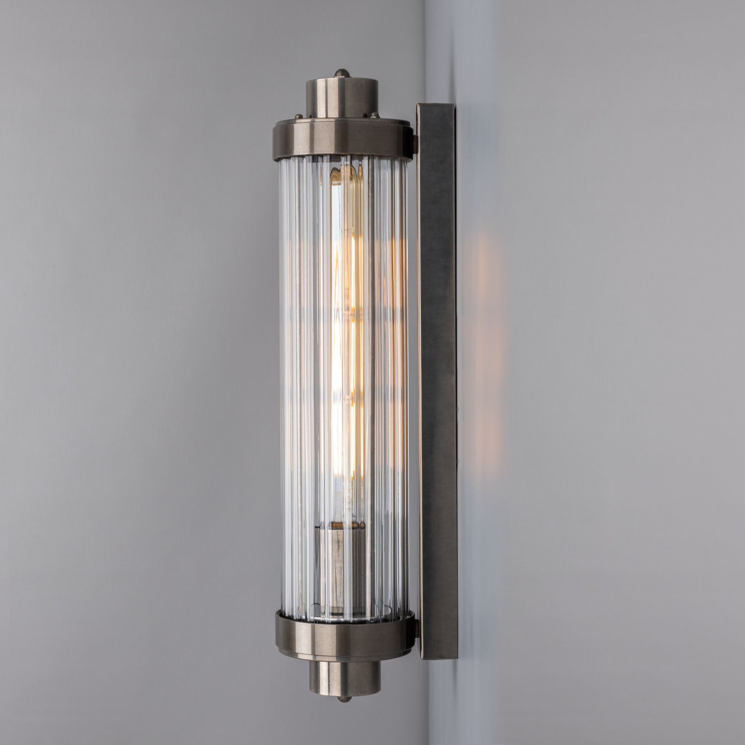 Louise Vintage Rippled Glass and Brass Bathroom Wall Light IP44 - View 7