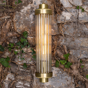 Louise Vintage Rippled Glass and Brass Bathroom Wall Light IP44 - View 8