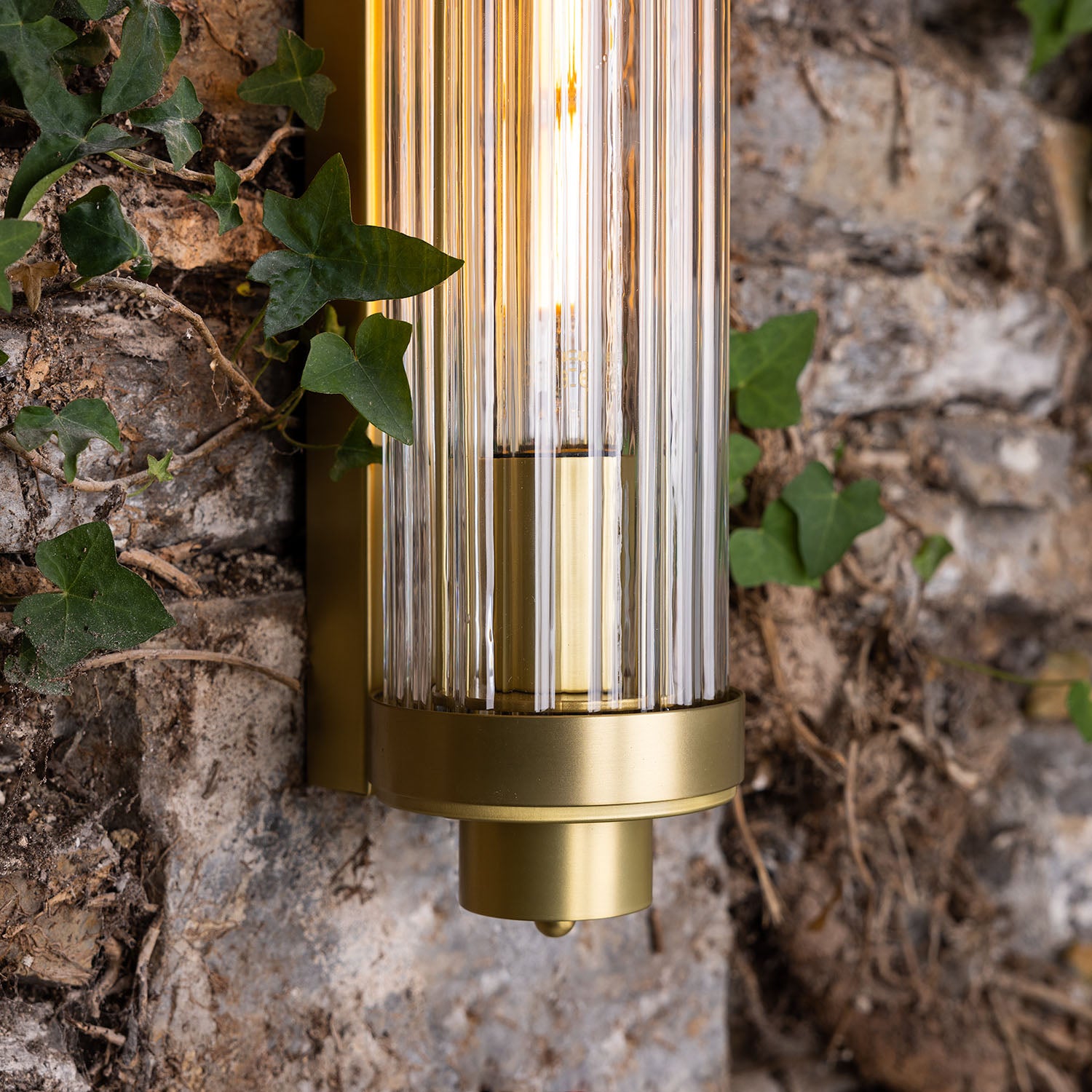 Louise Vintage Rippled Glass and Brass Bathroom Wall Light IP44 - View 9