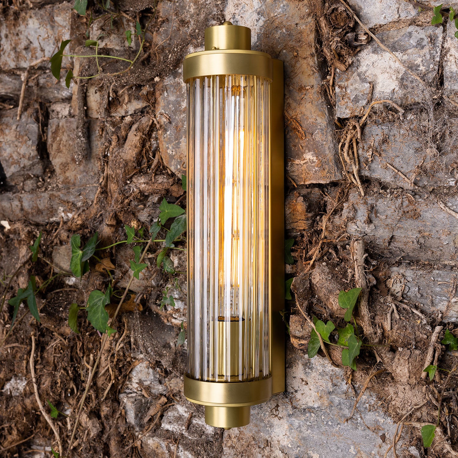 Louise Vintage Rippled Glass and Brass Bathroom Wall Light IP44 - View 10