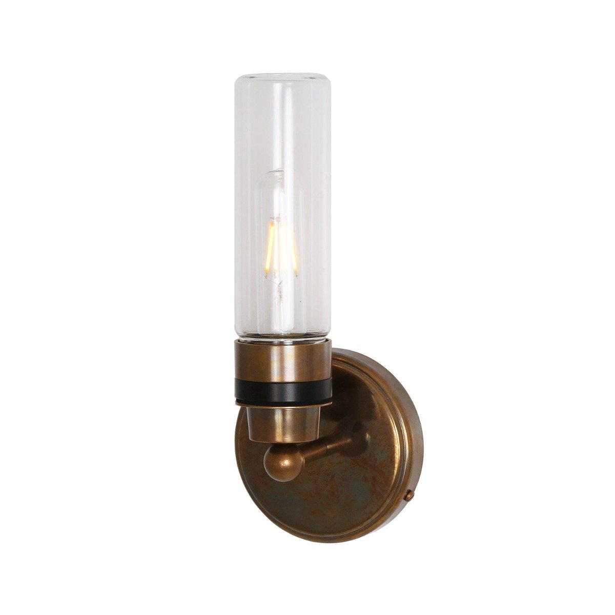 Firth Tube Glass and Brass Bathroom Wall Light IP65 - Main View