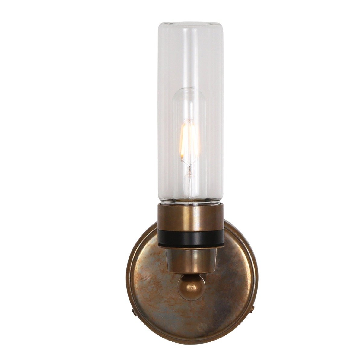 Firth Tube Glass and Brass Bathroom Wall Light IP65 - View 2
