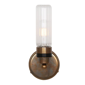 Firth Tube Glass and Brass Bathroom Wall Light IP65 - View 4