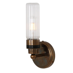 Firth Tube Glass and Brass Bathroom Wall Light IP65 - View 3