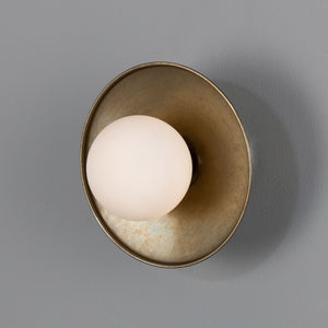 Aosta Brass Disc Bathroom Wall Light with Glass Globe IP65 - View 4