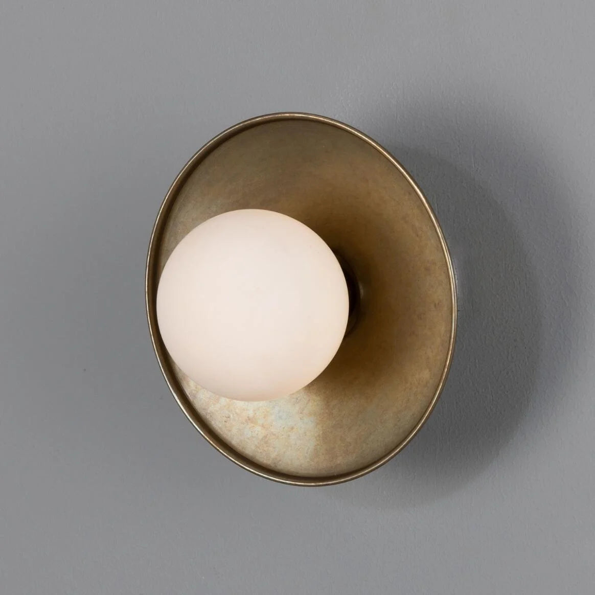 Aosta Brass Disc Bathroom Wall Light with Glass Globe 16.2cm IP65 - Subtle Wear