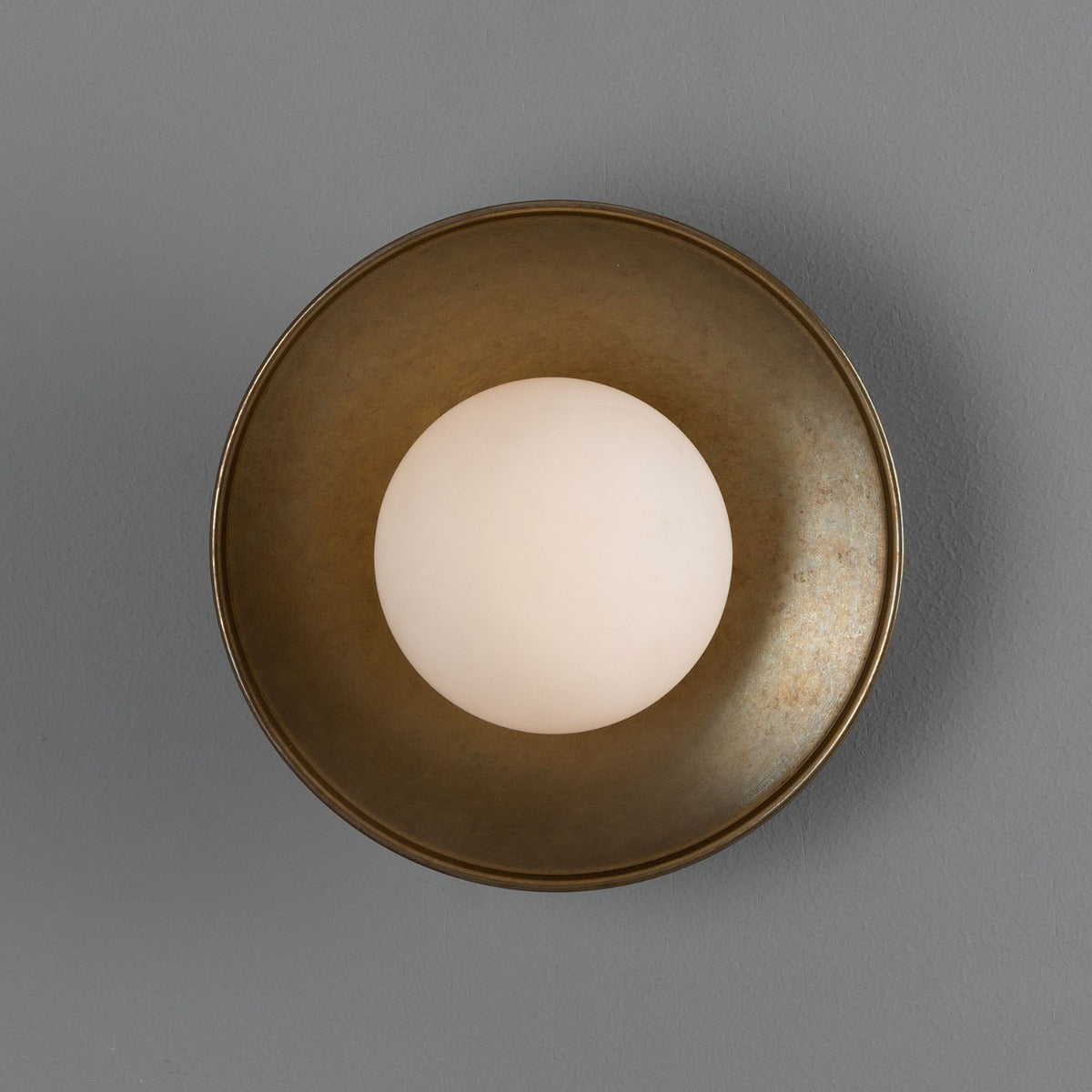Aosta Brass Disc Bathroom Wall Light with Glass Globe IP65 - View 5