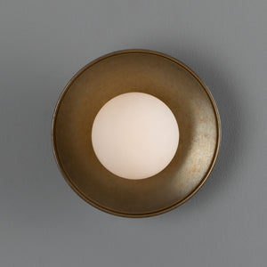 Aosta Brass Disc Bathroom Wall Light with Glass Globe IP65 - View 5