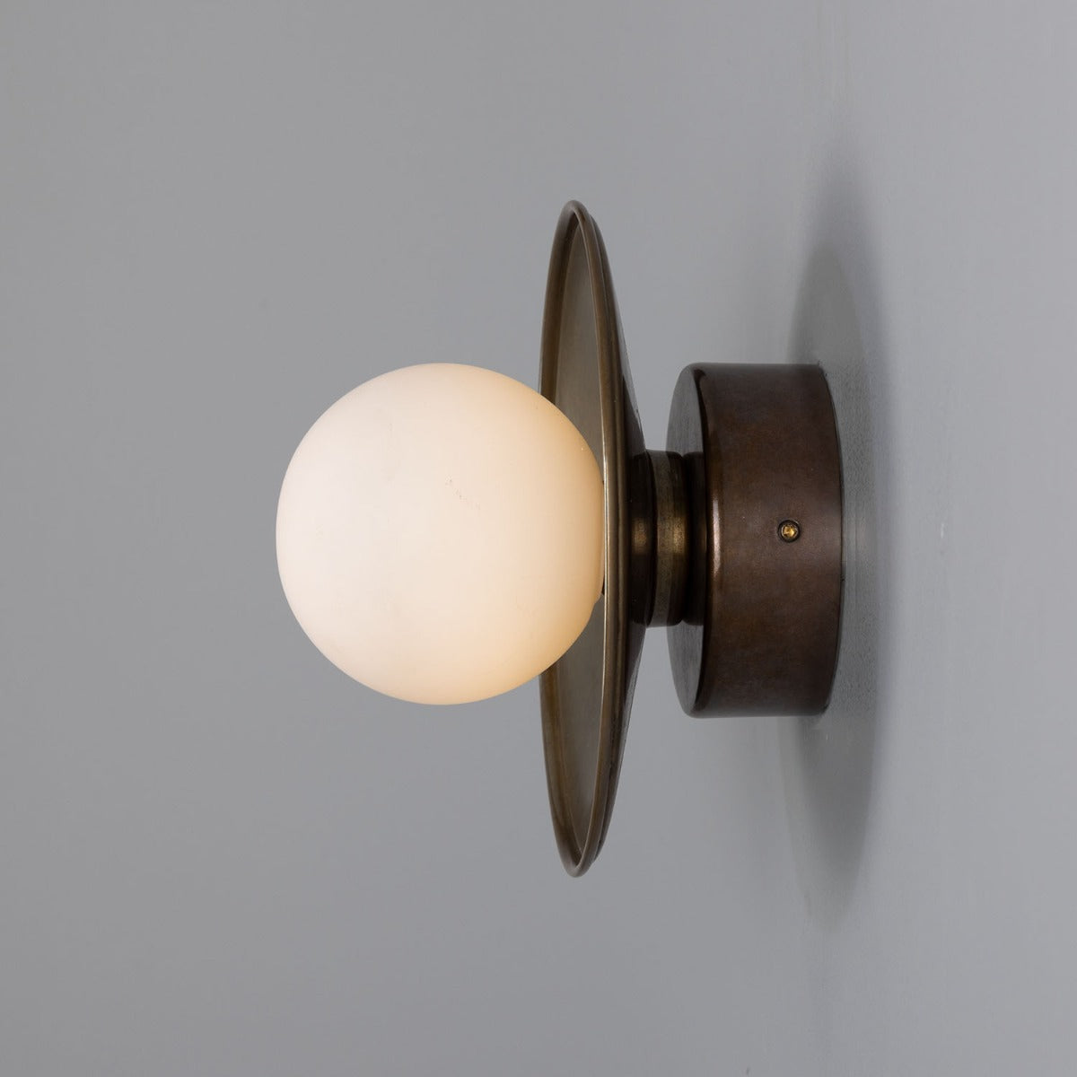 Aosta Brass Disc Bathroom Wall Light with Glass Globe IP65 - View 6