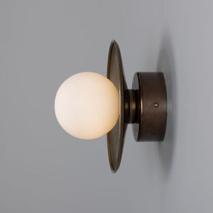 Aosta Brass Disc Bathroom Wall Light with Glass Globe IP65 - View 6