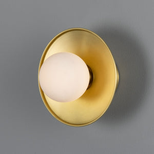 Aosta Brass Disc Bathroom Wall Light with Glass Globe IP65 - View 7