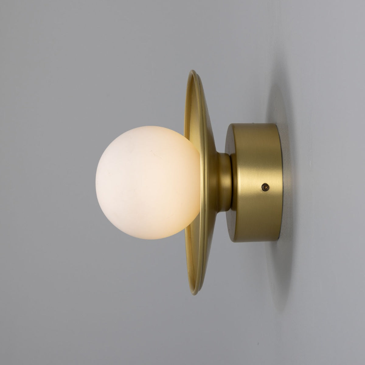 Aosta Brass Disc Bathroom Wall Light with Glass Globe IP65 - View 9