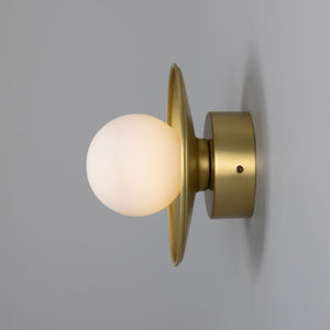 Aosta Brass Disc Bathroom Wall Light with Glass Globe IP65 - View 9