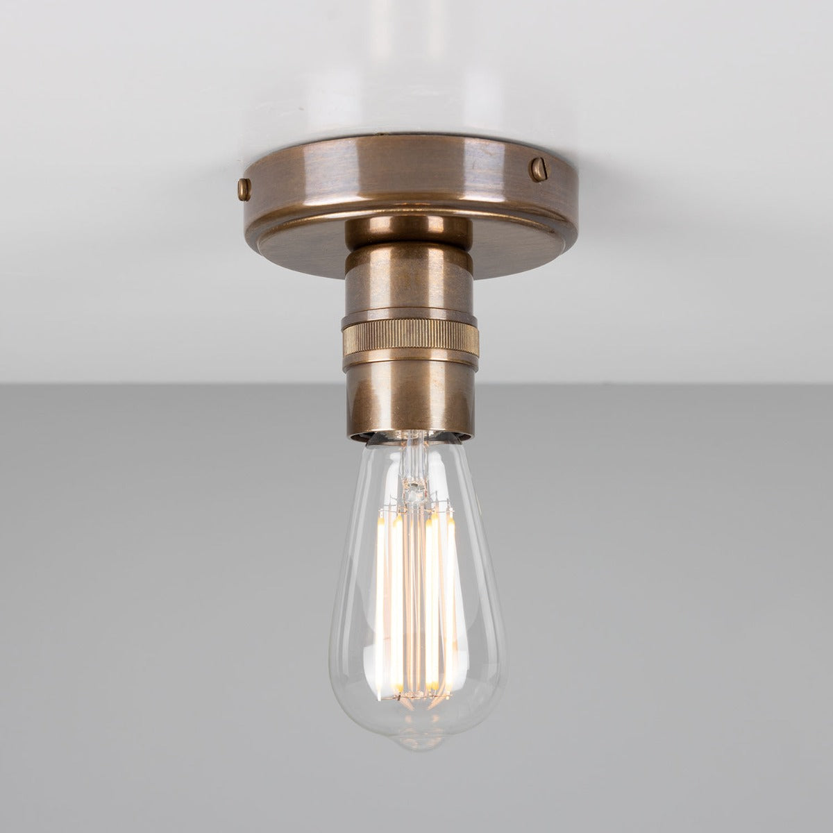 Devon Minimalist Brass Flush Ceiling Light - View 2