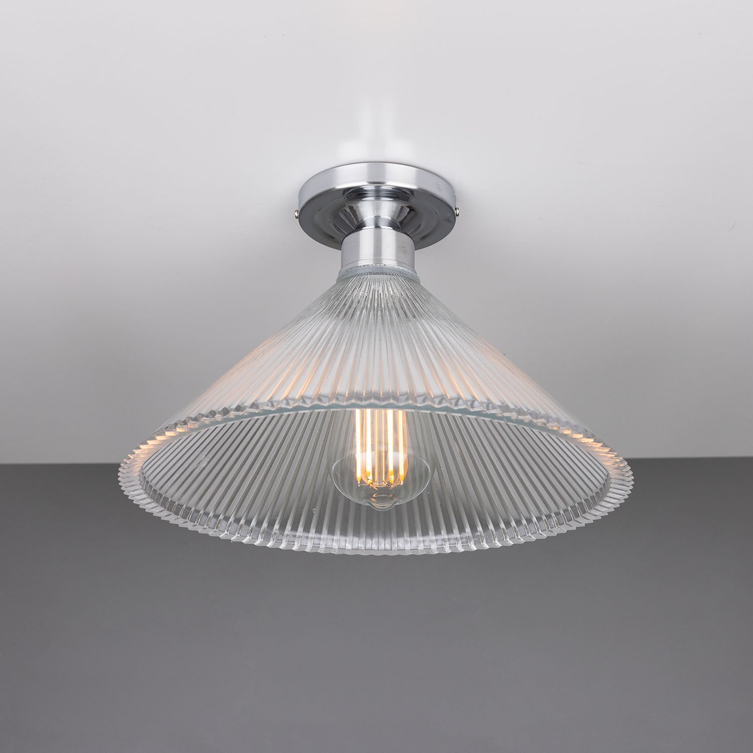 Hanoi Vintage Prismatic Glass Flush Ceiling Light 30cm - View 9
