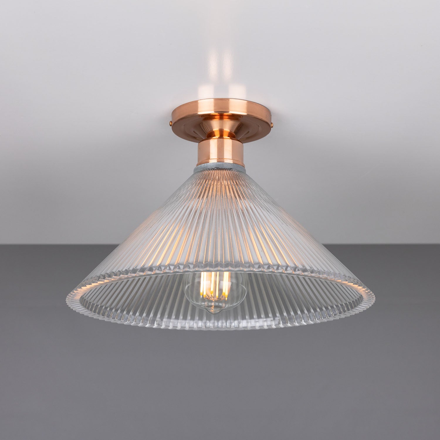 Hanoi Vintage Prismatic Glass Flush Ceiling Light 30cm - View 11