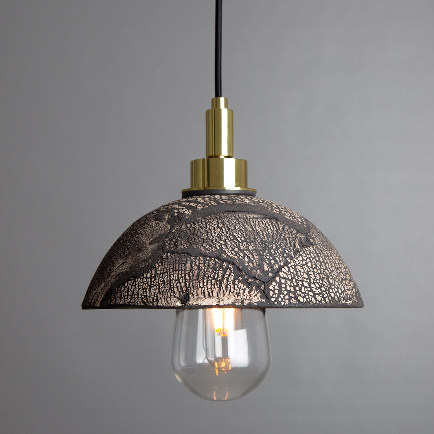 Kingii Ceramic Dome Bathroom Pendant Light 20cm, Black Clay IP44 - Main View