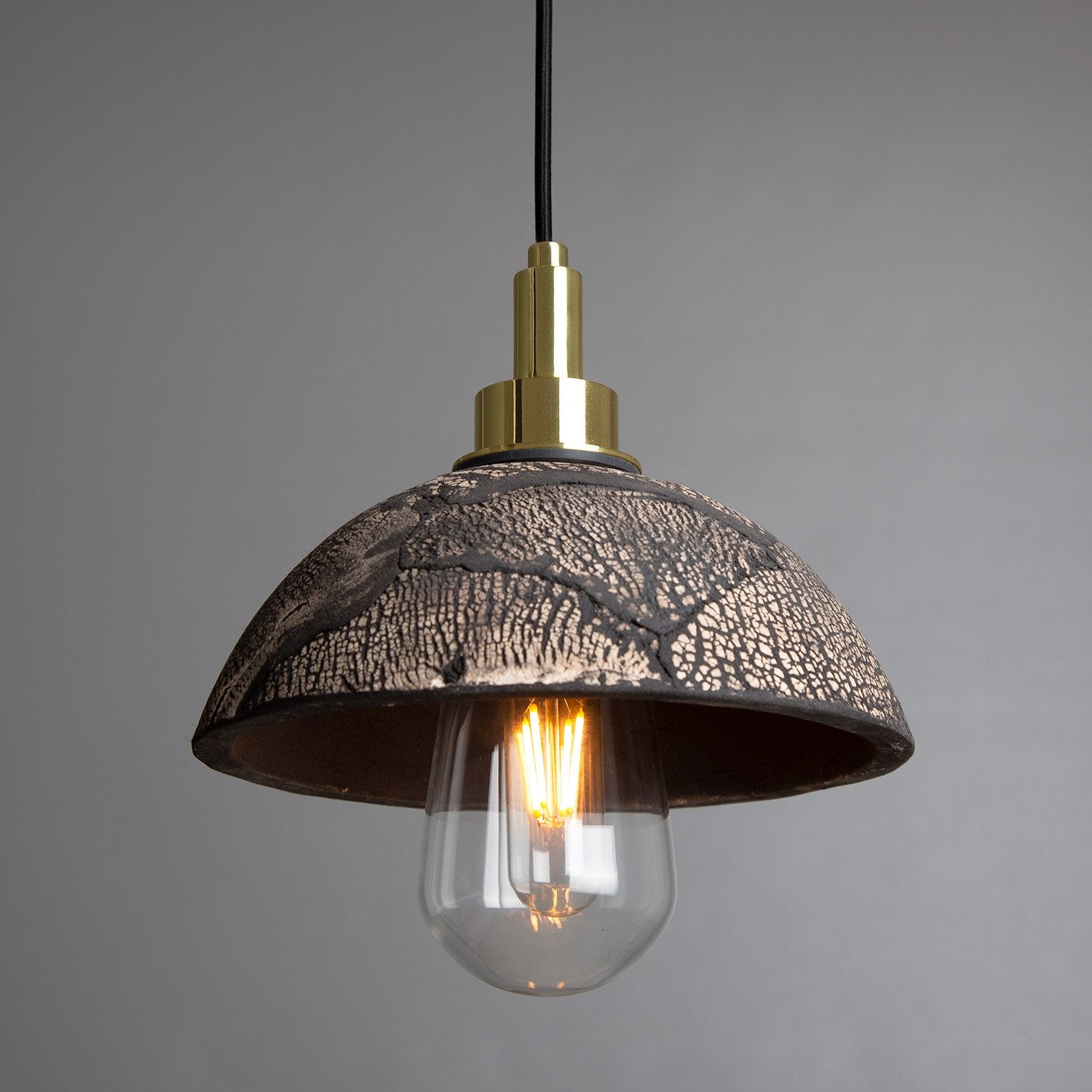 Kingii Ceramic Dome Bathroom Pendant Light 20cm, Black Clay IP44 - View 2