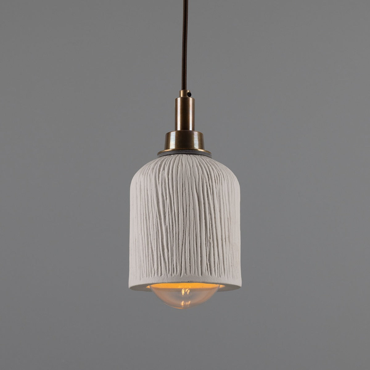 Osier Organic Ceramic Bathroom Pendant Light 11.5cm, Matte White Striped IP44 - View 7