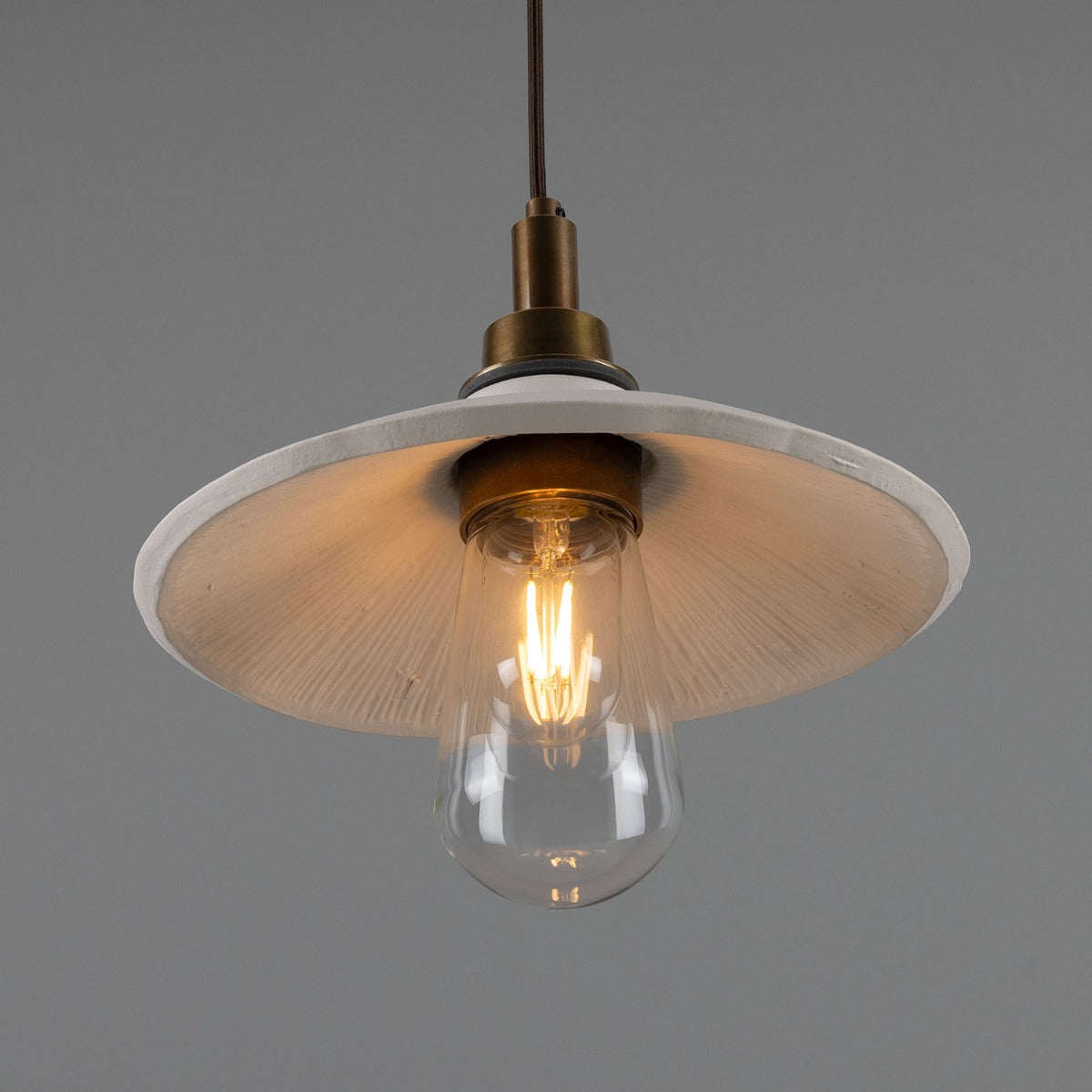 Pyrus Organic Ceramic Bathroom Pendant Light 28cm, Matte White Striped IP44 - View 9