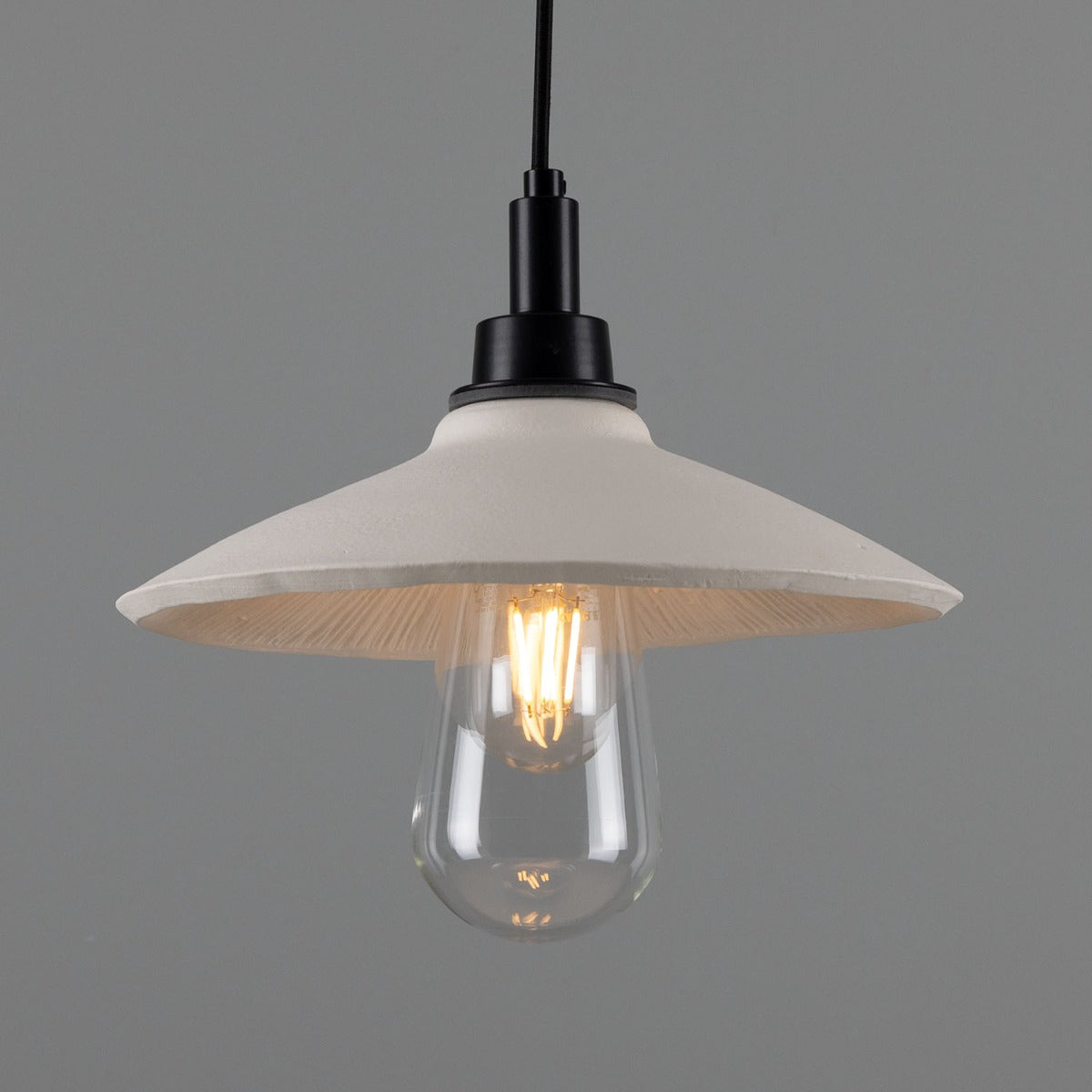 Pyrus Organic Ceramic Bathroom Pendant Light 28cm, Matte White Striped IP44 - Main View