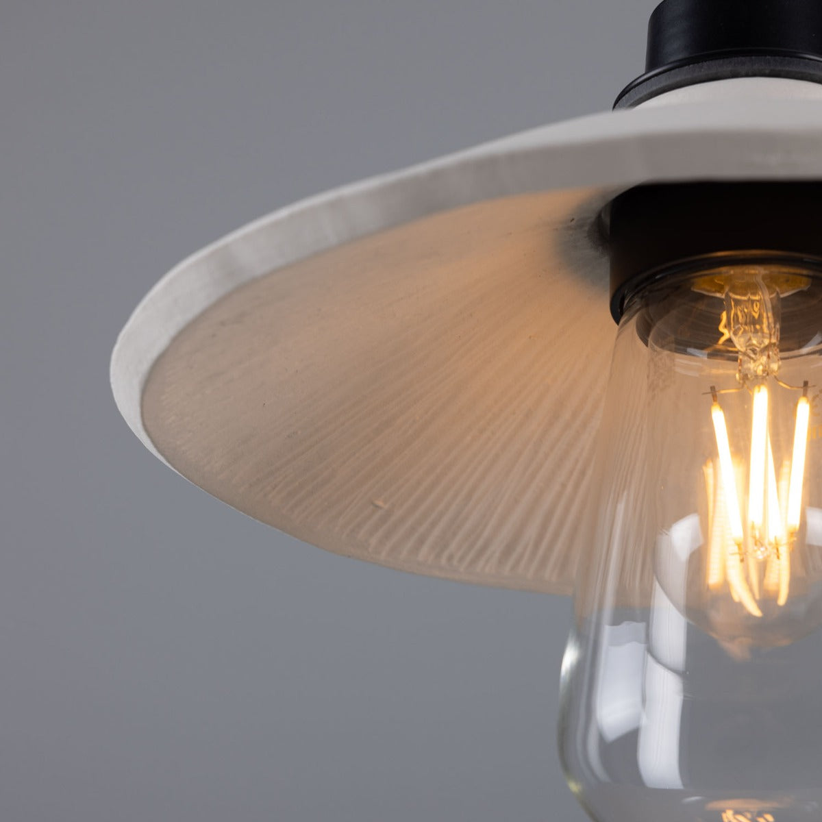 Pyrus Organic Ceramic Bathroom Pendant Light 28cm, Matte White Striped IP44 - View 4