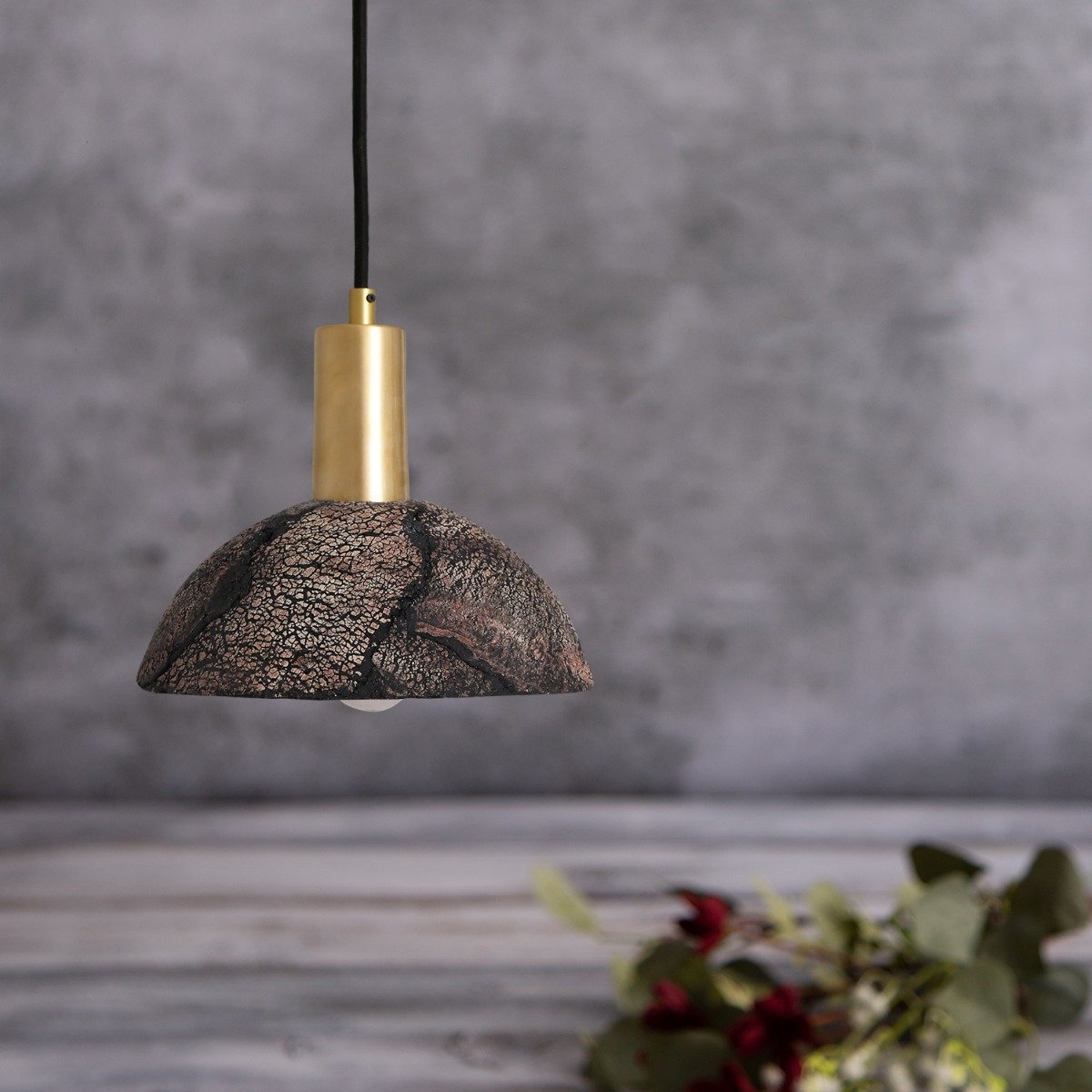 Kauri Organic Ceramic Dome Pendant Light 20cm, Black Clay - View 6