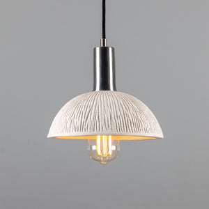Kauri Organic Ceramic Dome Pendant Light 20cm, Matte White Striped - Main View
