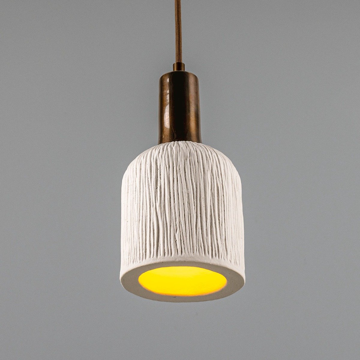 Osier Organic Ceramic Pendant Light 11.5cm, Matte White Striped - View 3